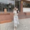Lace lace splicing halter polka dot dress women's summer new design sense thin lace-up vest long dress tide