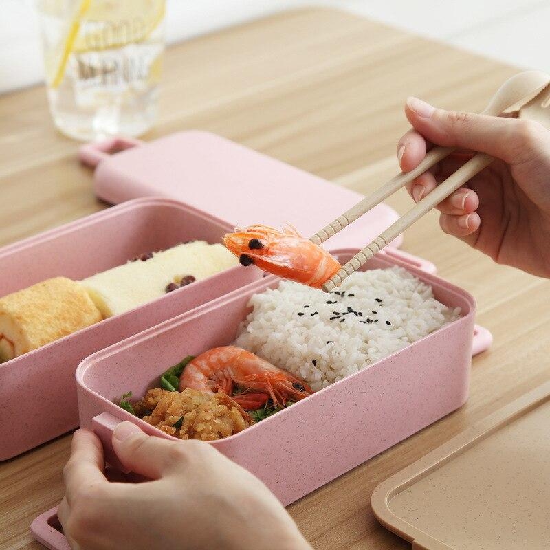 Healthy Material 800ml Lunch Box 2 Layer Wheat Bento Boxes Bento Boxes Microwave Food Storage Container Lunchbox | Breakfast Boxes