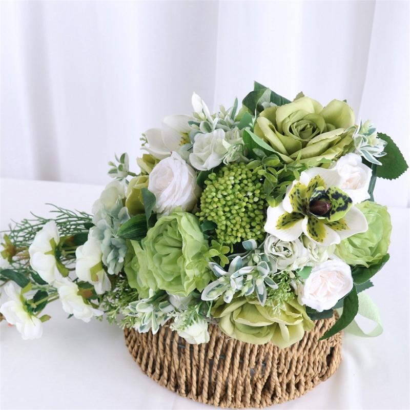 Delicate LimeGreen Rose Display Bouquets Artificial Flower Decorations Bride and Bridesmaids Long Bouquets for Wedding