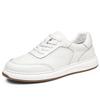 2025 Men's Genuine Leather Mid-Heel White Loafers – Lightweight, Breathable, Non-Slip, Lace-Up Casual Shoes for Spring.