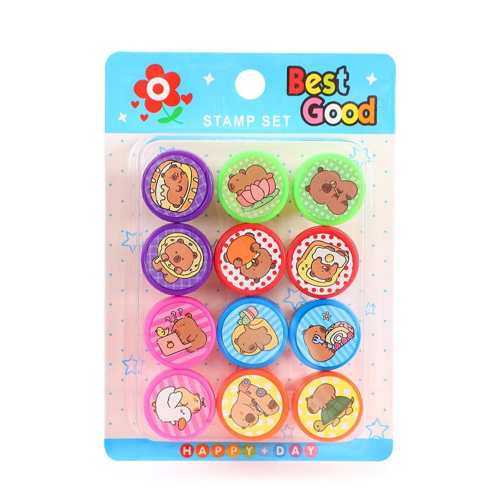 

12PCS/Set Capybara Patterns Self-ink Seal DIY Painting Photo Album Stamp Students 12PCS/Set