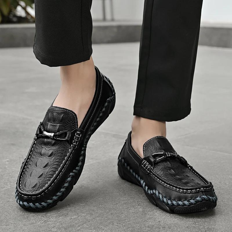 Модная кожаная мужская обувь роскошная модная повседневная слипоны формальные лоферы — фото 5