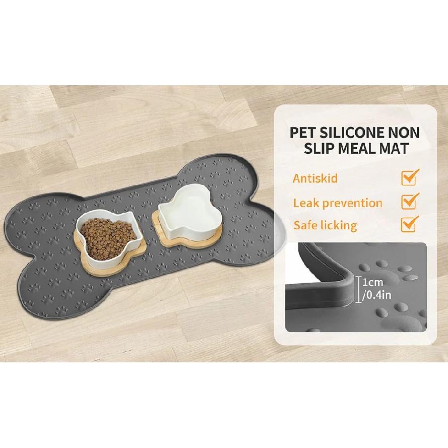 Dog Food Mat Anti-Slip Silicone Thicker Pet Placemat Waterproof Feeder Pad with Raised Edge Puppy Feeding Mats