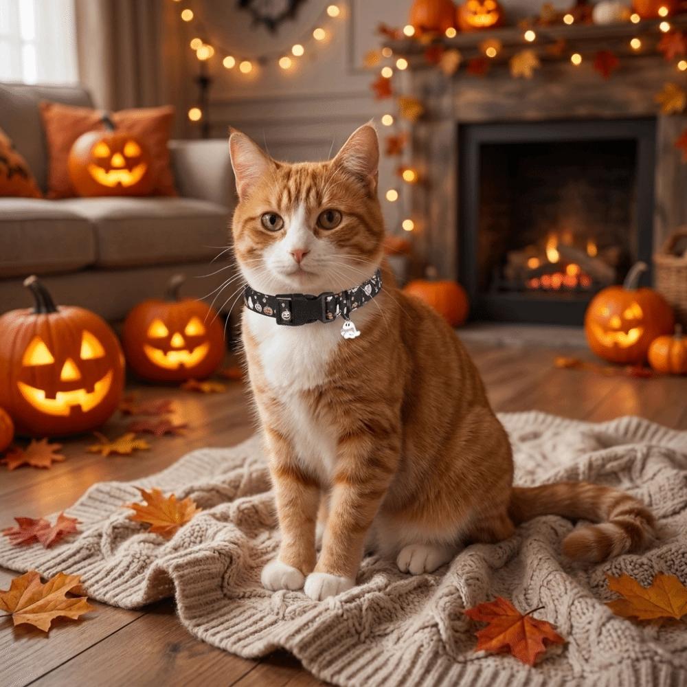 Decorative Halloween Cat Collar Printing Pattern Pet Neck Ring for Dogs Cats