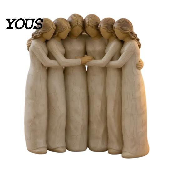 Decorative Tabletop Figurines Sisterhood Wooden Figurine, Handcrafted Friendship Sculpture for Living Room Statues Bedroom Ornament, Warm Home