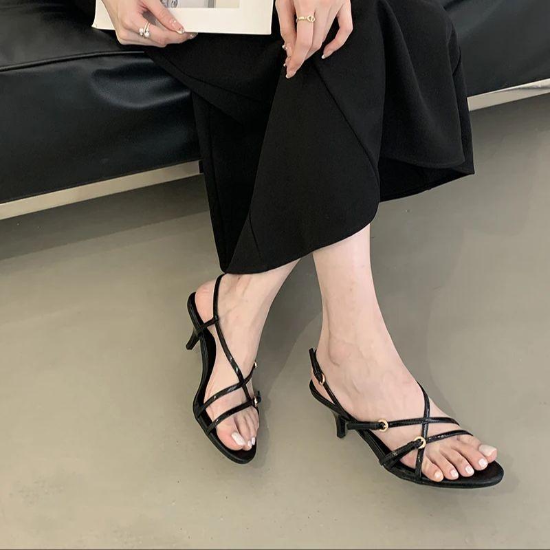 Fashion Bailamos Brand Wowen Sandals Stiletto Heels Shoes Luxury Female Cross-tied Footwear Fashion Round Toe Ladies Medium Heels Pumps