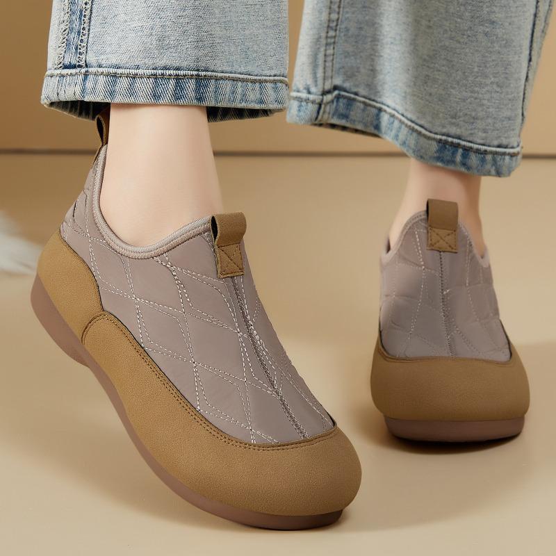 Women Quilted Fleece Lined Ankle Boots, Slip On Soft Sole Casual Lazy Mom Shoes