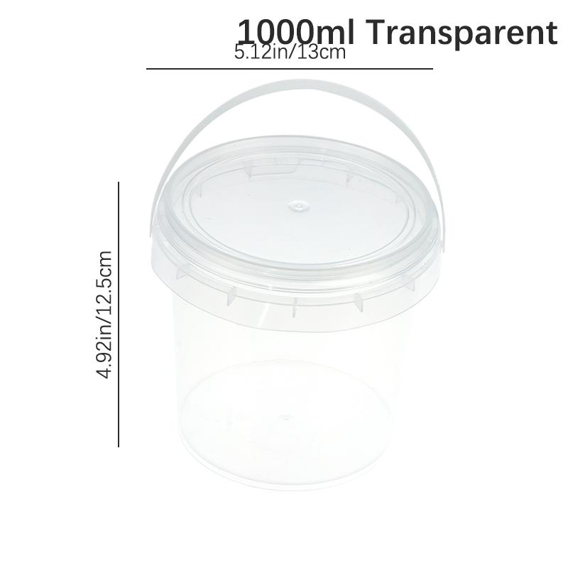 1 Stück 500/1000 ml Transparenter Plastikeimer mit Deckel und Henkel Lebensmittelaufbewahrungsbehälter Nachfüllbarer Milchteeeimer