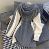 Women's Vintage Embroidery Plaid Patchwork Y2K Hooded Dress High Waist Long Sleeve  Sexy Mini Dresses