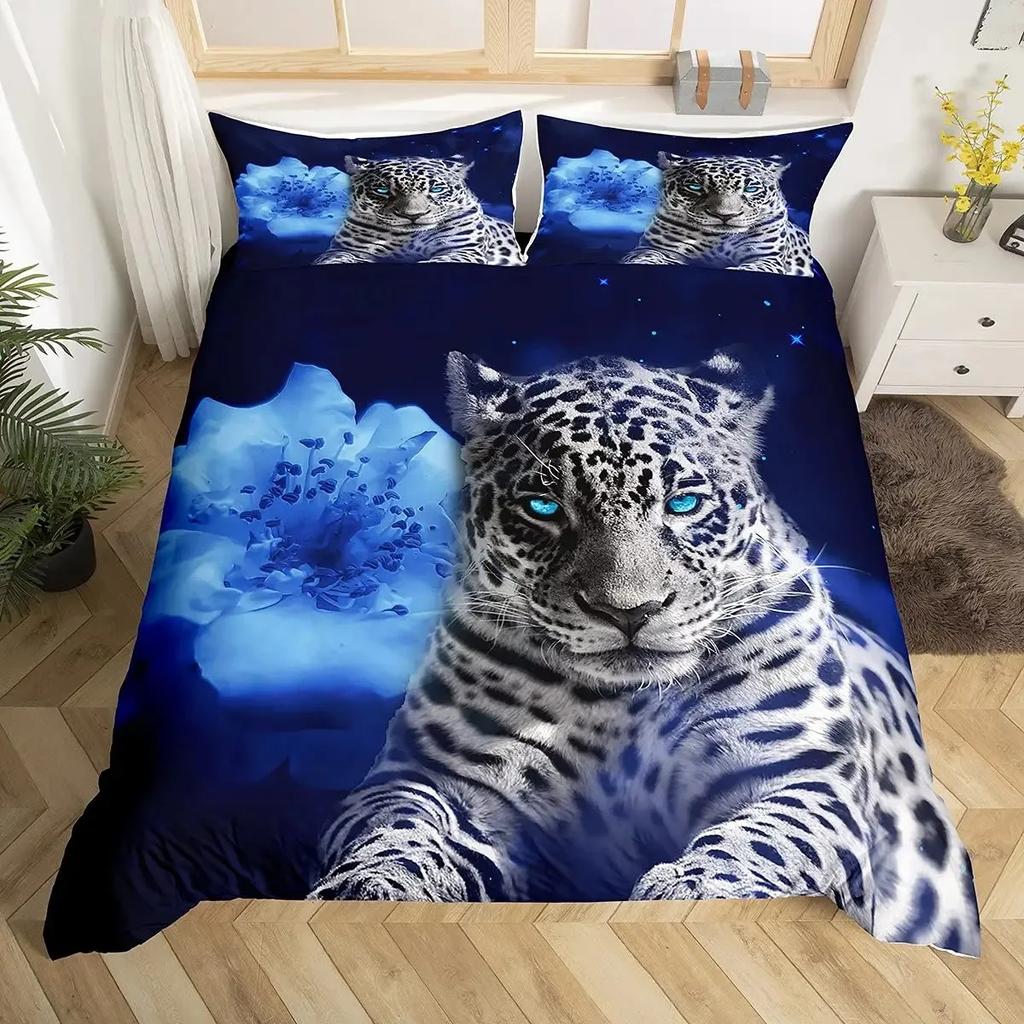 Set Copripiumino Leopardo King Copripiumino Ghepardo Feroce Copriletto Animale Selvatico Safari Decorazione Camera da Letto per Adolescenti Set Biancheria da Letto