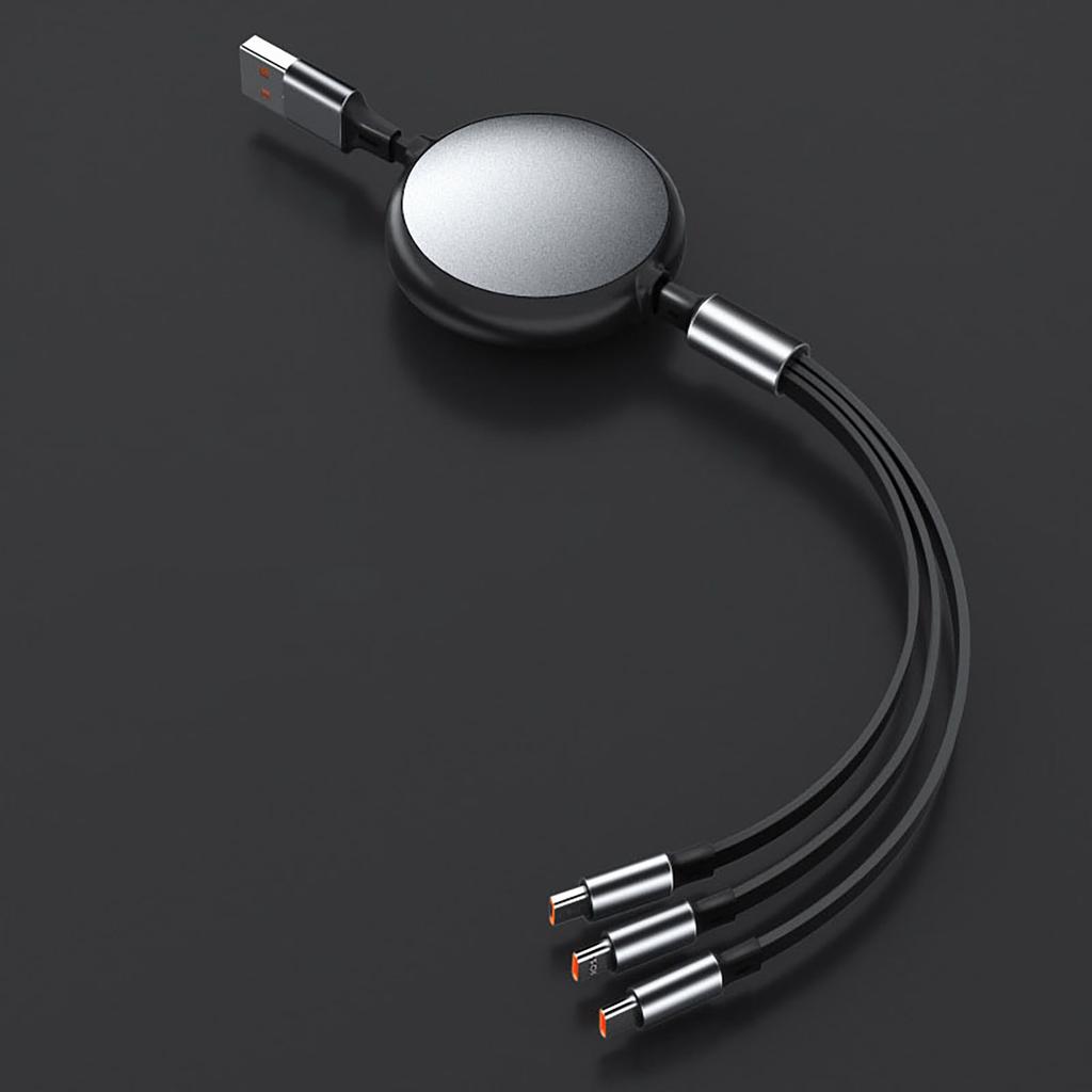 Retractable Multi USB Cable 3 In 1 100w Super Fast Charging Cable with 5 Gear Length for Type-C/Android/IOS Interface