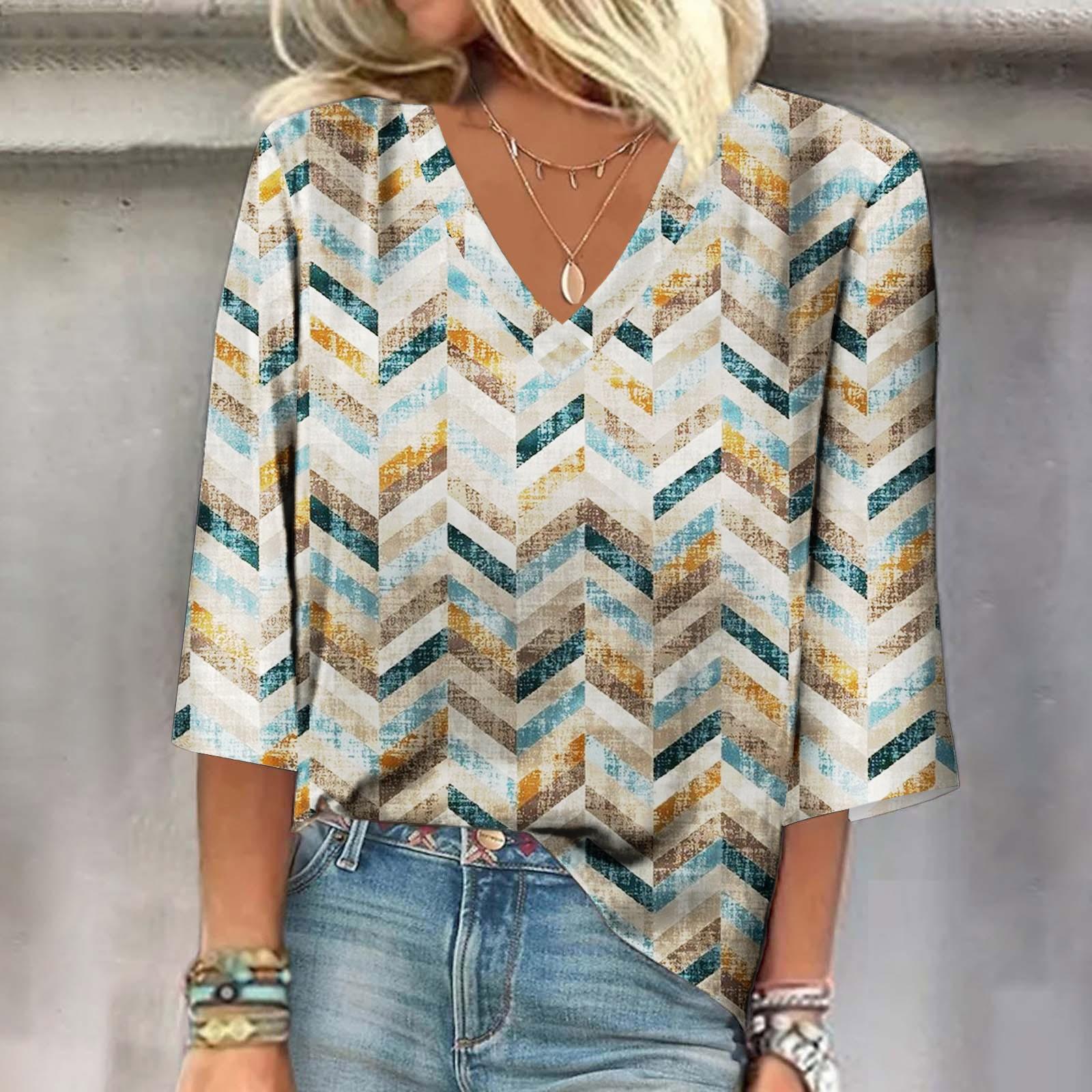 

Женская рубашка, блузка, повседневные свободные рубашки, рукава 3/4, топы с v-образным вырезом и принтом, топы с принтом, футболки, футболки S