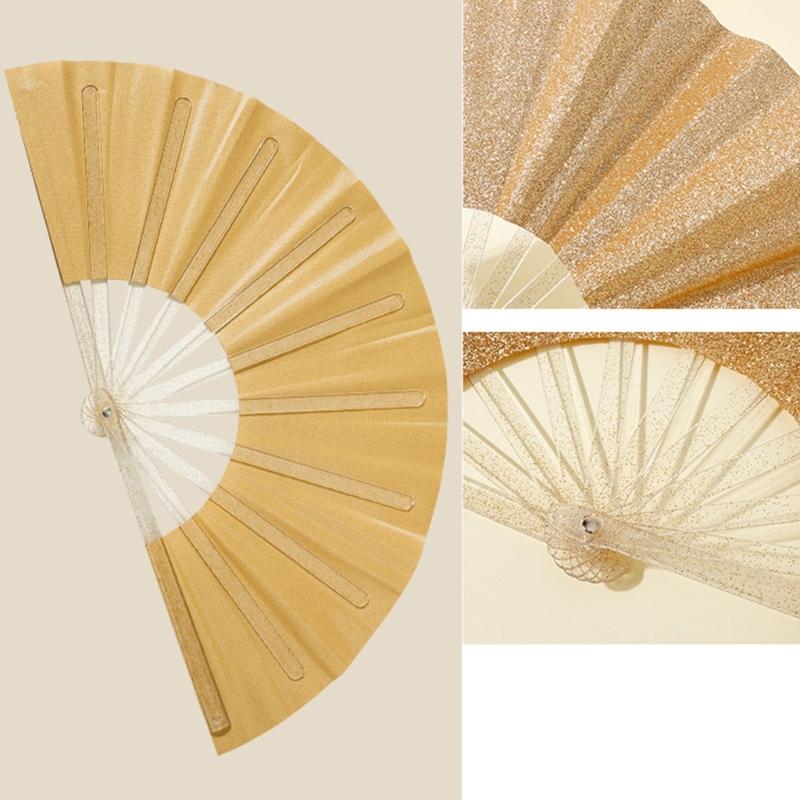 Funkelnder faltbarer Kunststoff-Dekorationsfächer für Darsteller, kompaktes Reise-Handventilator für kulturelle Veranstaltungen und Tanzroutinen