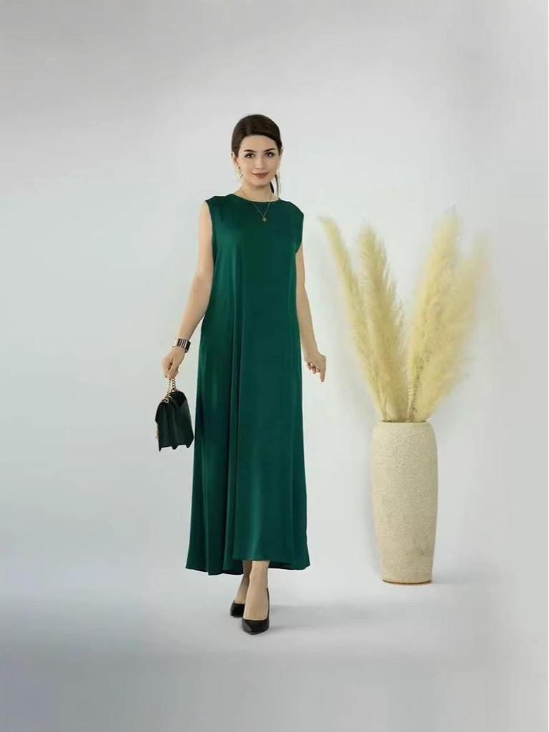 2025 Solid Color Loose Sleeveless Long Dress - European & American Style