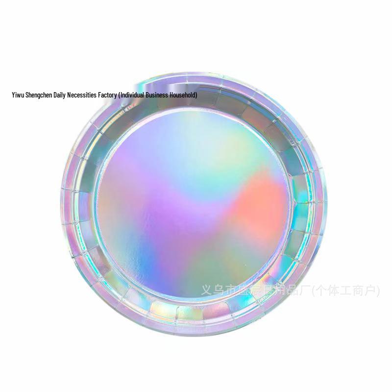 Dazzling 7" & 9" Silver Laser Paper Plate Set - Colorful Disposable Party Decor