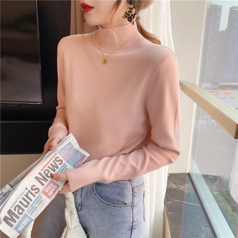 Women's Loose Knit Soft Wool Sweater, Half-High Collar, Autumn/Winter 2023 Style