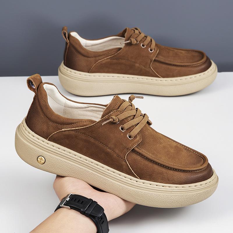 Autumn and winter new round head leather surface business casual leather shoes fashion lace-up low-top leather shoes men's large size shoes
