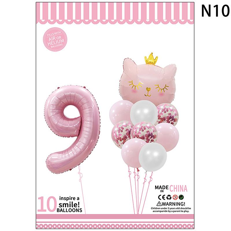 Cute Crown Cat Digital Balloon Set Girl'S Birthday Party Wedding Sweet Decoration Balloon Set Baby Party Supplies