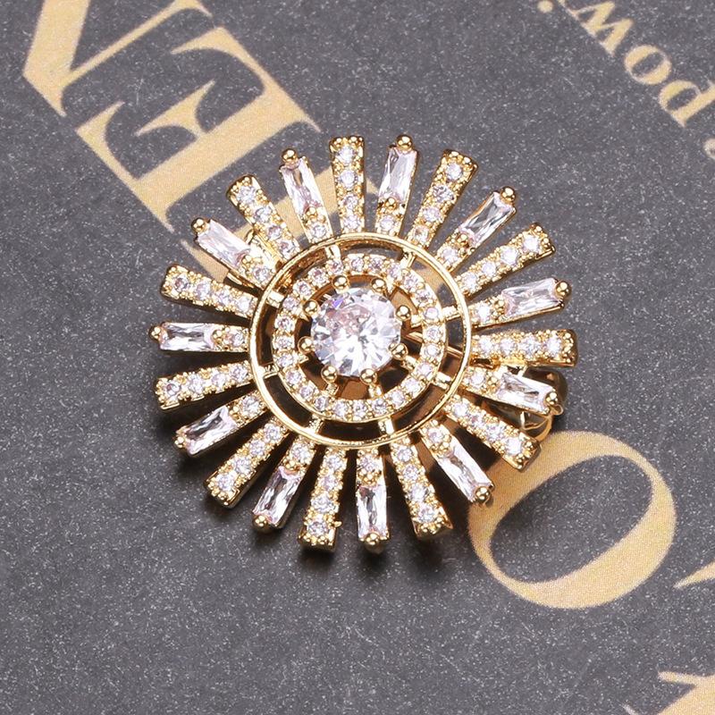 Blucome Gold Color Sunflower Shape Brooch Fashion All-match Suit Corsage Collar Pin Women Cloth Suit Jewelry