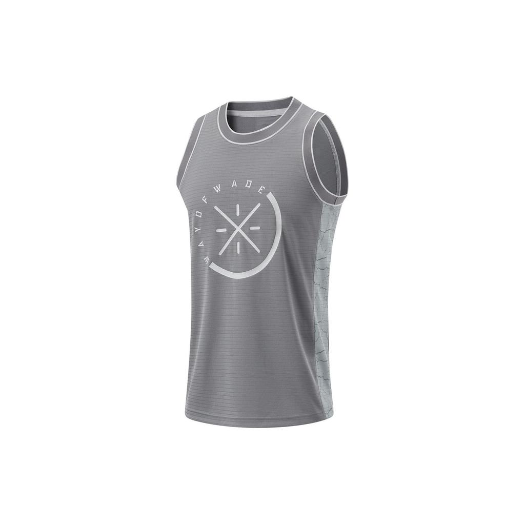 Li Ning Wade Series Letter Print Moisture Wicking Comfortable Breathable Basketball Vest Men Tops Shadow-Gray AAYU063-1
