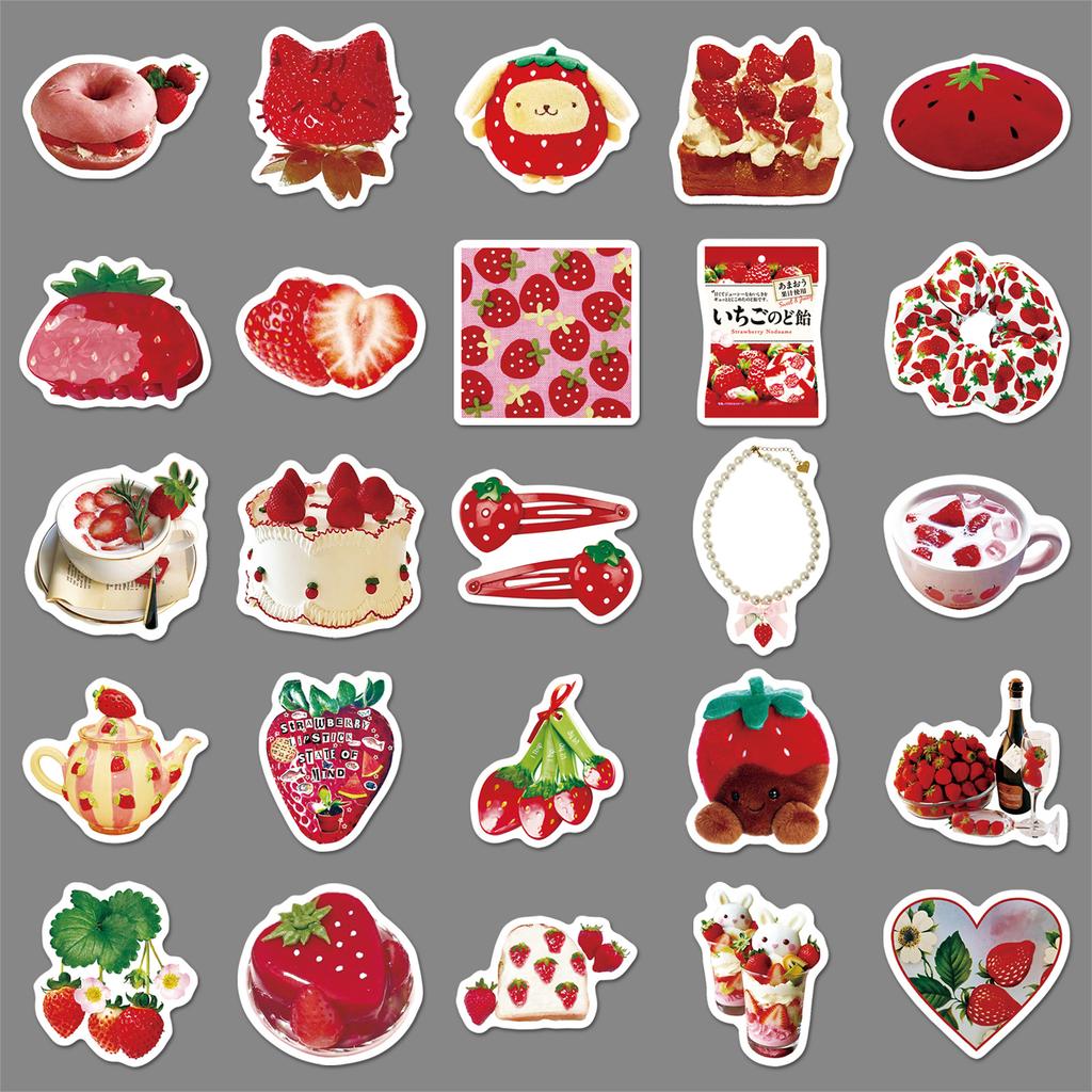 50 Strawberry Ins Style Graffiti Stickers Small Fresh Girl Heart Handbook Decoration Mobile Phone Tablet Computer DIY Stickers V