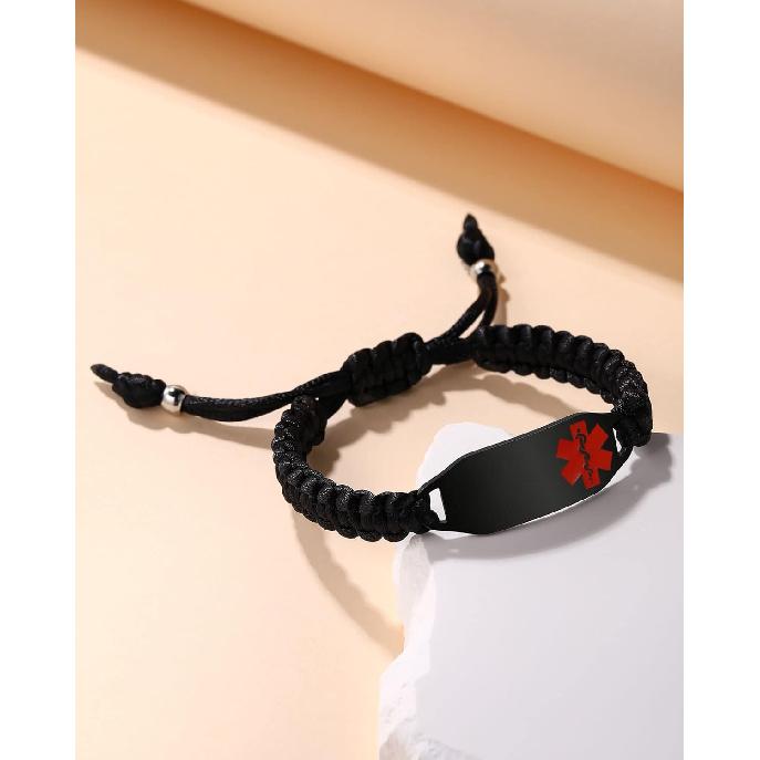 Medical Alert Bracelets for Women Personalized | Medical Alert ID Bracelets | Tow-Tone Polyester Rope Handmade Braided Emergency Bracelet, Adjustable