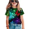 Summer Round Neck 3D Butterfly Pattern Printed Top Fashionable Casual Short Sleeved Children's Girl T-shirts