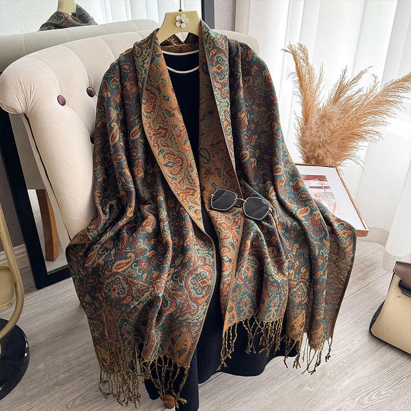 Imitation Cashmere Shawl Scarf Jacquard Fringed Spring And Summer Long Scarf Women'S Double-Sided Scarf Air Conditioner Large Shawl