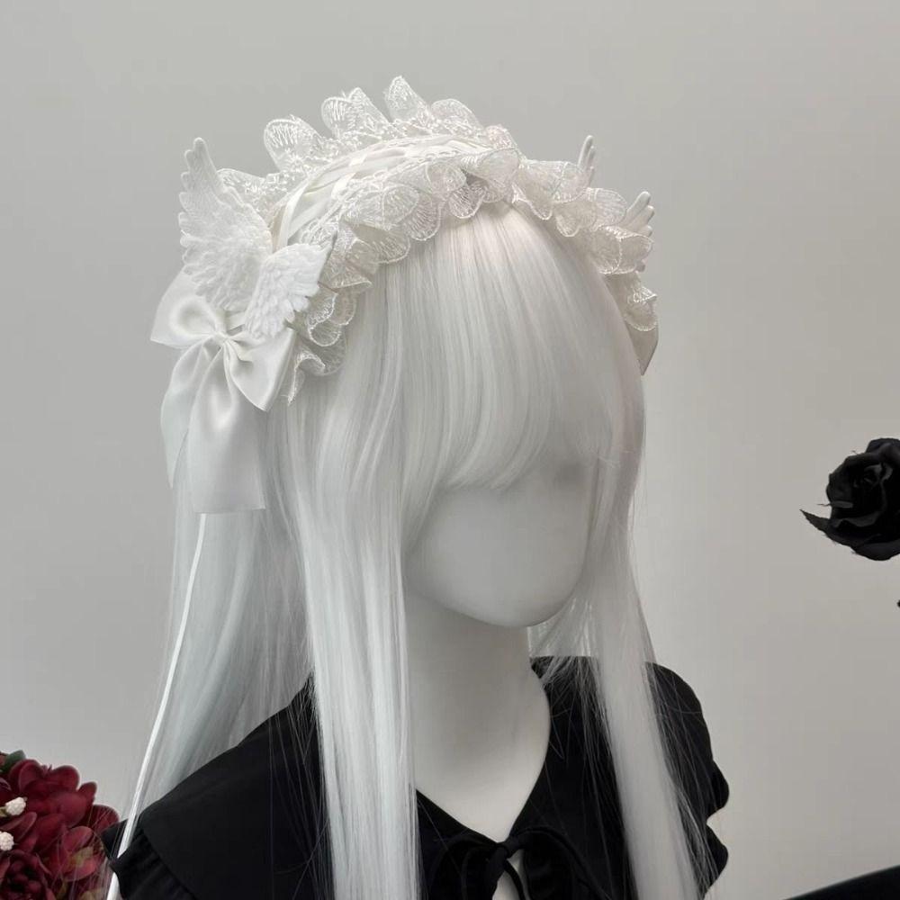 Y2k Cosplay Headdress Rivet Lolita Hair Clip Sweet Lolita Wings Lace Headband Daily
