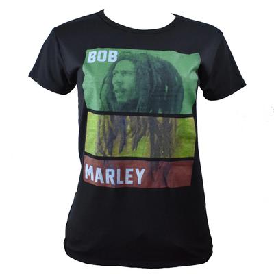 Damen Bob Marley Rundhals Schwarzes T-Shirt mit RASTA-Farben -Größe XS-S -Neu mit Etikett