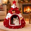 Felt Cat Bed Christmas Tree Cave Foldable Semi-Enclosed House Cozy House Warm Holiday Pet Hideaway for Indoor Cats Seasonal Home Decor Small