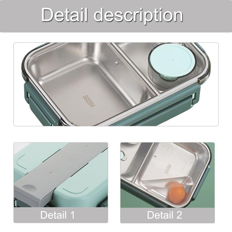 304 Stainless Steel Food Storage Container with Dividers Meal Box Portable Lunch Box for Office and Outdoor Use