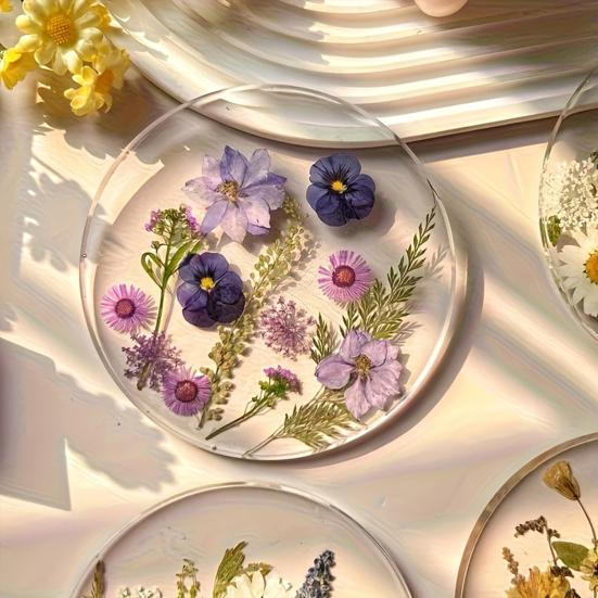 Non Slip Coaster Set Floral Print Acrylic Coaster, Non-Slip Surface Heat Resistant Protection Cup Pad, Pads Transparent Round Mat for Office Desk