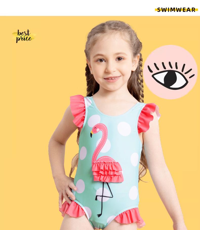 2025 Neuer Mädchen Flamingo 3D Rüschen Einteiler Badeanzug