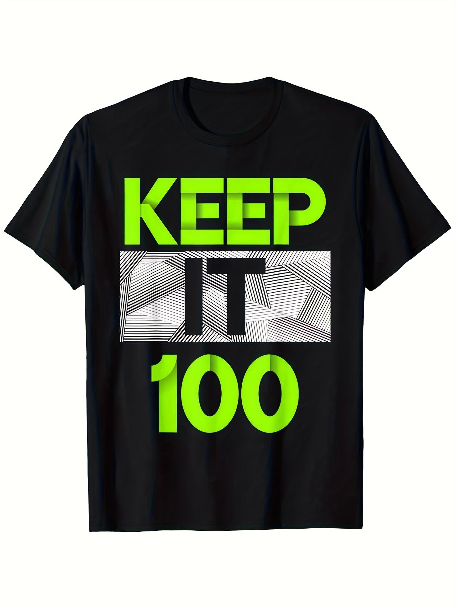 100 Black T-shirt with Neon Green Keep It Graphic Print - Casual Cotton Crew Neck XXL