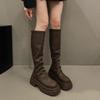 Aber Kniestiefel Damen Herbst neue elastische dünne Stiefel kleine dicksohlige hohe Ritterstiefel