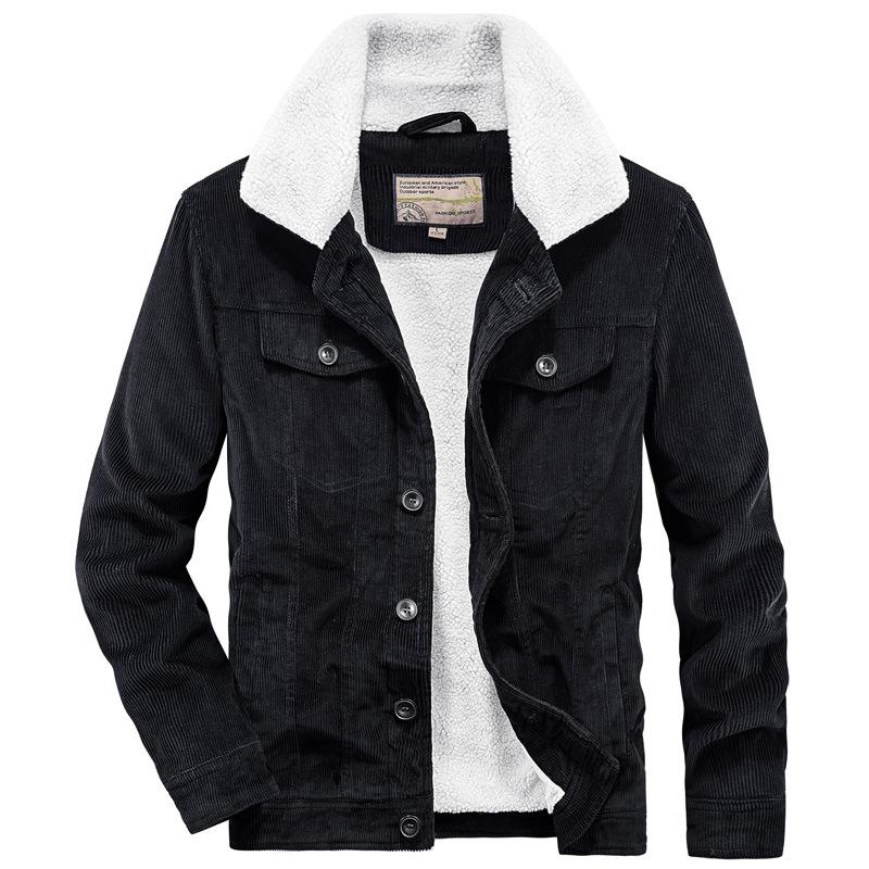 Thickened Lamb Wool Padded Jacket Men's Winter Lapel Collar Jacket Thermal Tooling Padded Jacket Men's