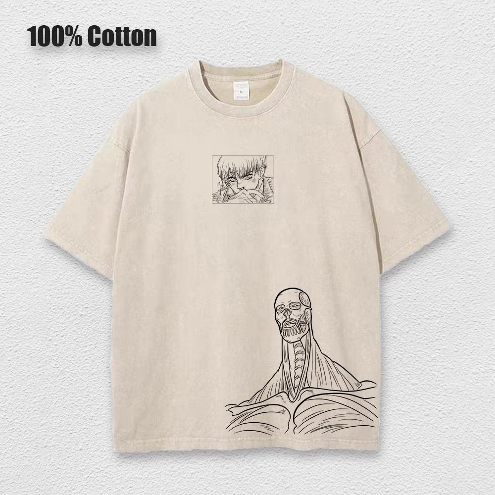 Anime Attack On Titan Acid T Shirts Casual Vintage Washed Shingeki No Kyojin Tee Short Sleeve Manga Gothic Tops Summer
