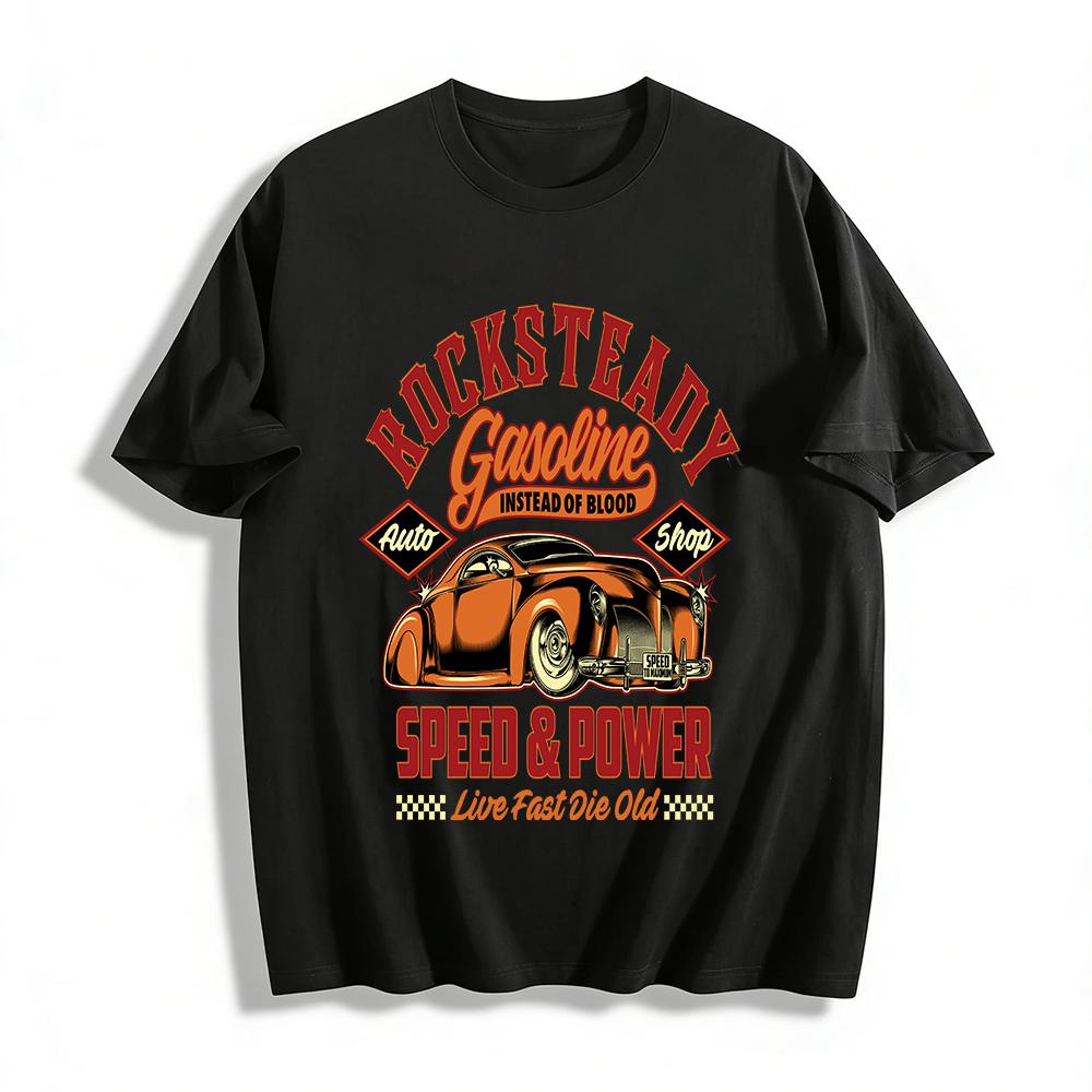 Rocksteady Hot Rod Бензиновая Автомастерская Скорость Сила Графическая Футболка Хлопковая Футболка XXS