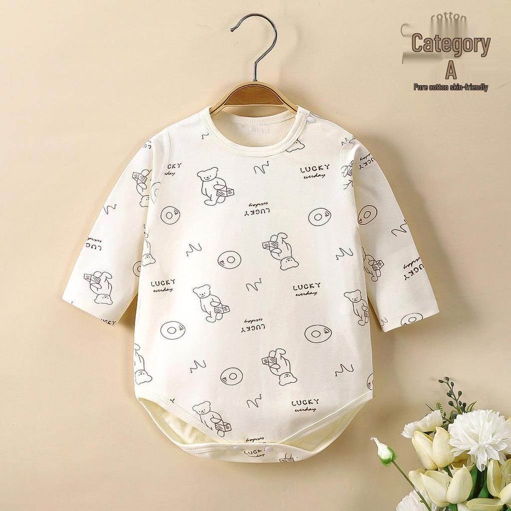 Spring & Autumn Baby Romper, Pure Cotton, Long Sleeve Wrap-over Onesie