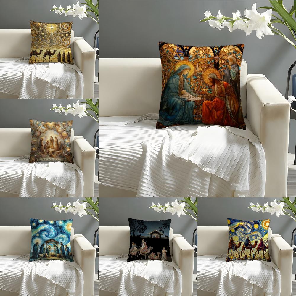 Classical Mural Patterns And Religious Prints Pillow Case Linen Pillow Case Sofa Home Decor Cushion Cover Cushion Cove