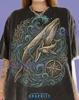 Humpback Whales Ocean Waves Comfort Colors® T-Shirt, Nautical Compass Sea Life Art Tee