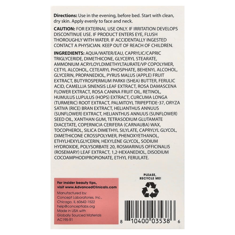 Advanced Clinicals Kapsel-Retinol Rapid Falten-Zurück-Dreh-Creme, Parfümfrei, 59 ml (2 fl oz)
