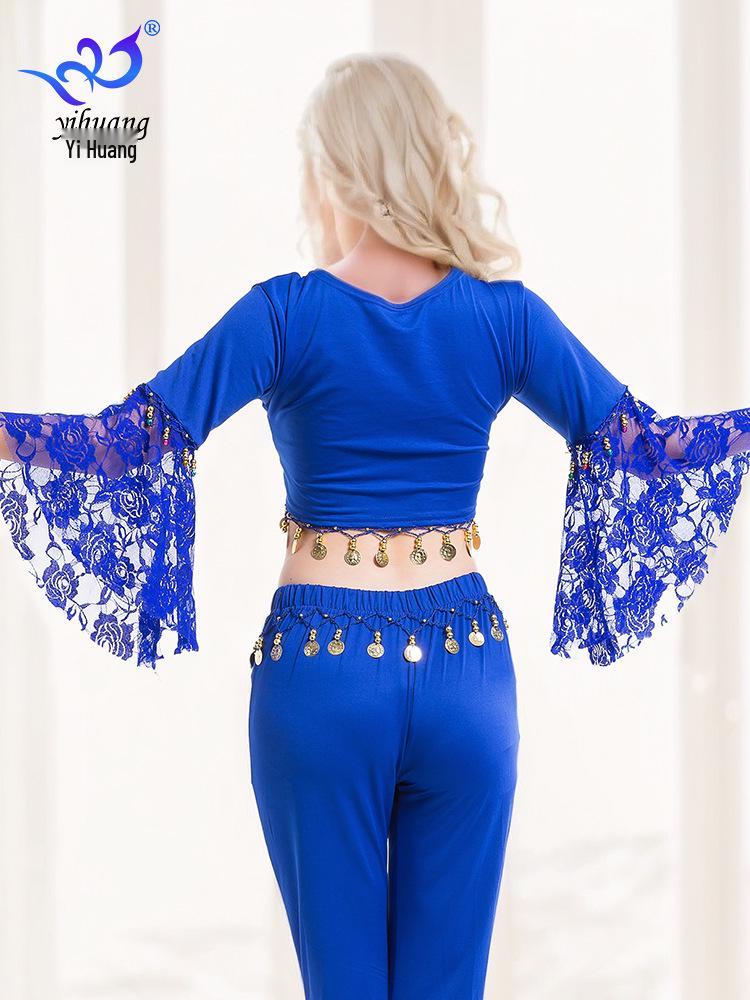 Belly Dance Lace Top with Flared Sleeves and Tassels for Performances