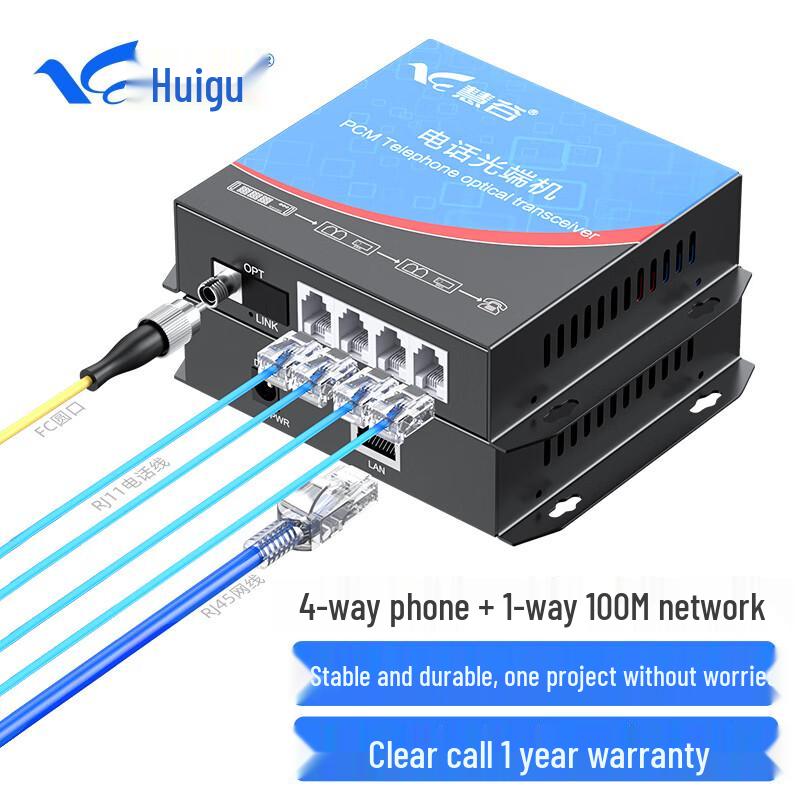 HuiGu 4-Channel Phone & 100M Network Fiber Optic Receiver FC Interface