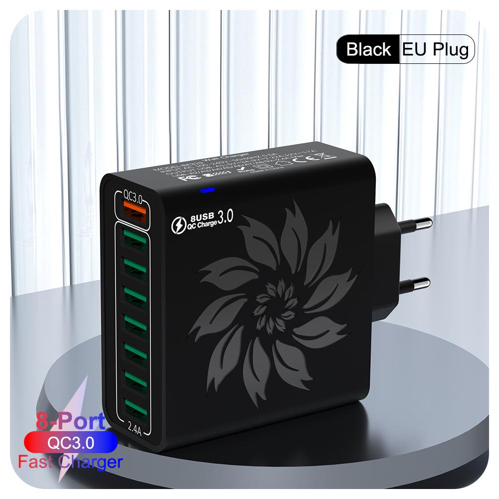 QC3.0 8-Port USB Fast Charger: 30W High Power, Colorful Flower Design, Compatible with US, European, and Korean Standards