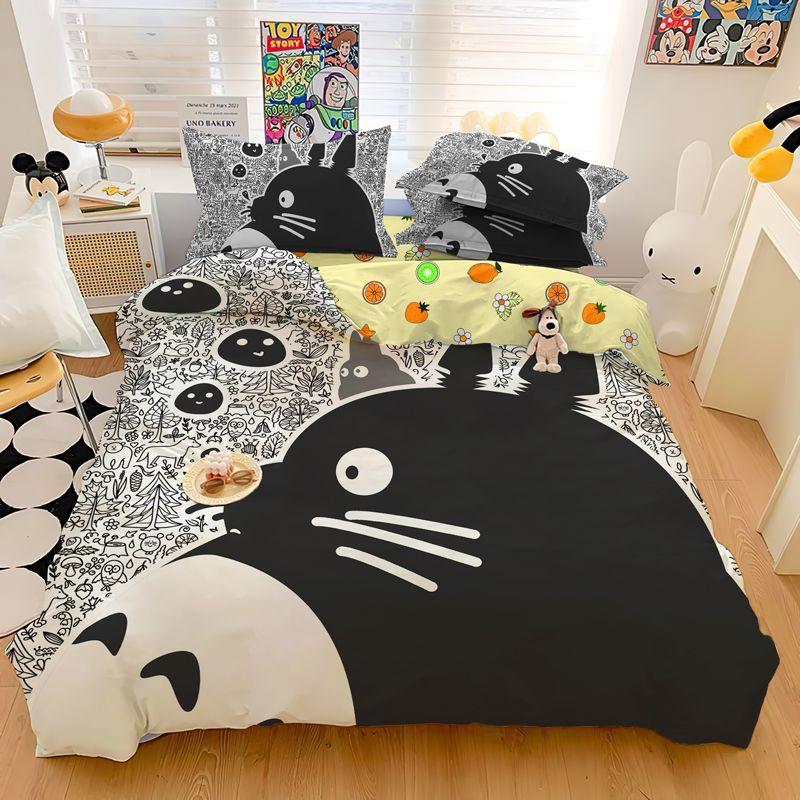Copripiumino Stampato Cartone Animato 3D Raffinato My Neighbor T-Totoro Set Biancheria da Letto Piumone Letto Casa Giovanile Decorazione Bambini Ragazzi Ragazze Regalo