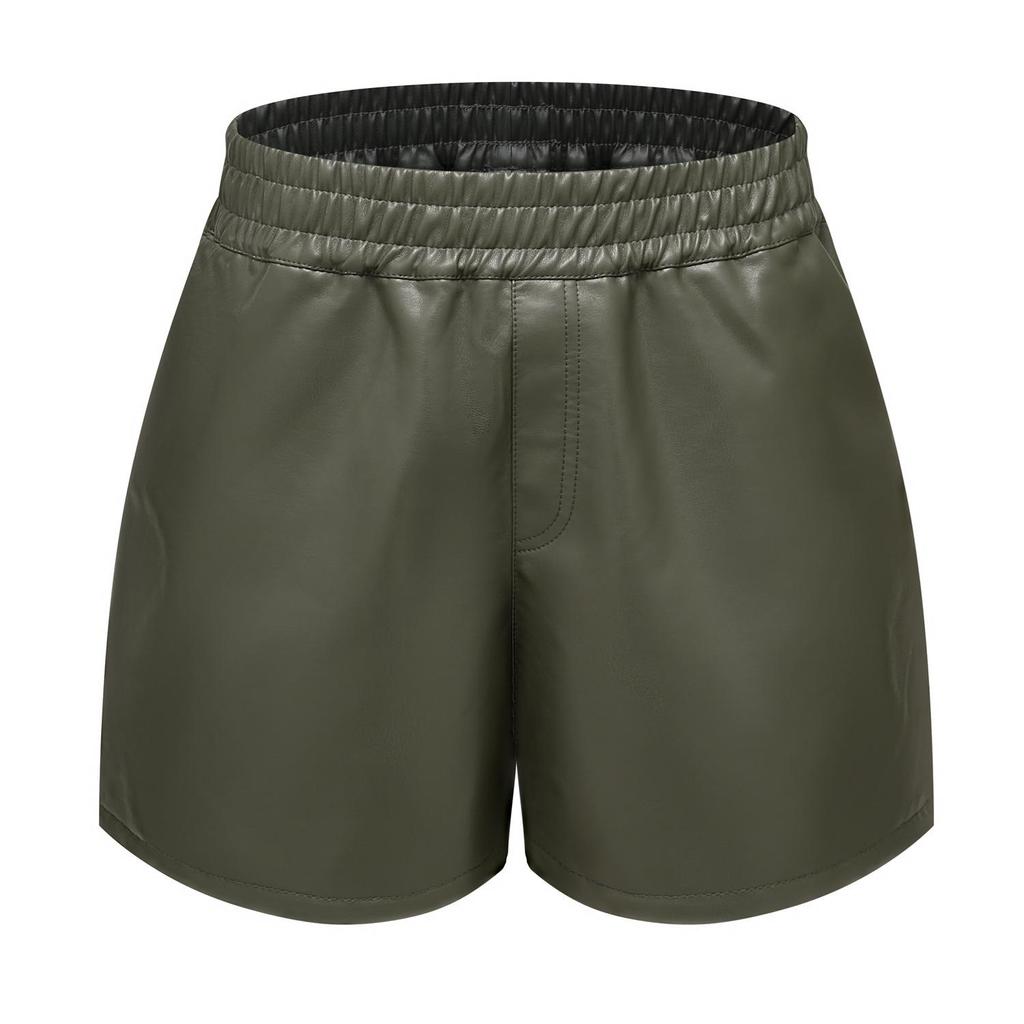 Kunstleder-Shorts für Damen, gerade, lockere Hose, dünne PU-Shorts, Sommer-Freizeitkleidung