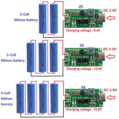 Caricabatterie agli ioni di litio lipo polimero multi-cella 2S 3S 4S da tipo C a 8,4 V 12,6 V 16,8 V