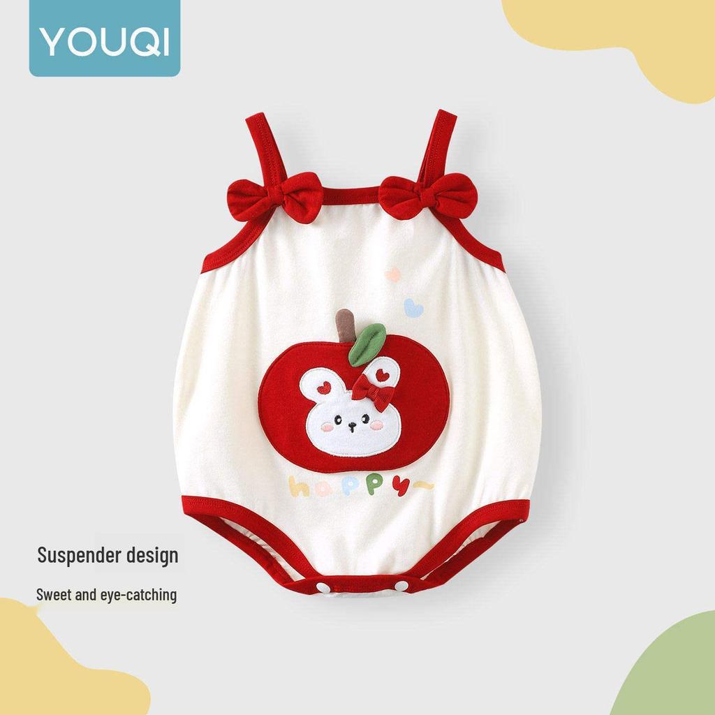 Youqi Newborn Summer Triangle Romper - Thin Style Baby Bodysuit with Straps, Class A, Size 6